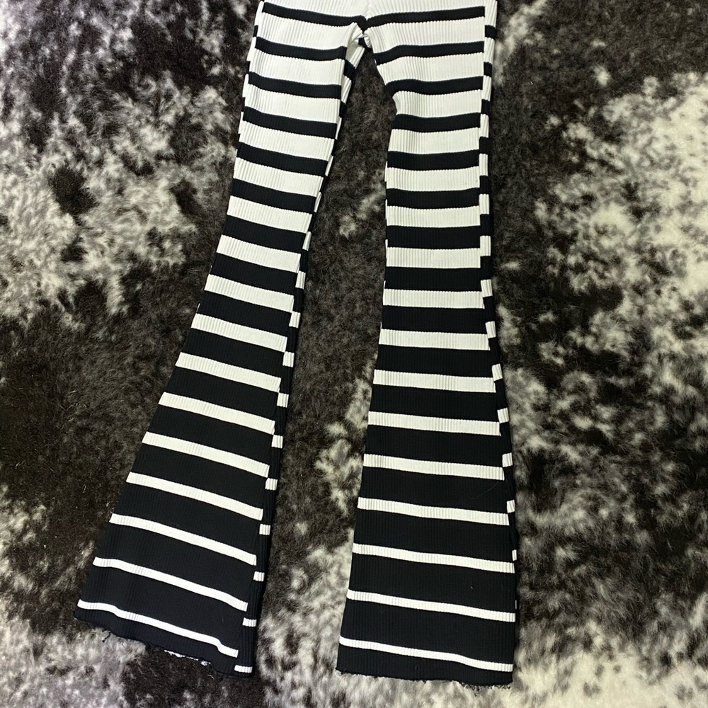 Striped wide leg ribbed pants